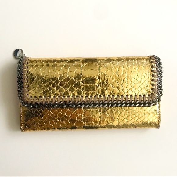 Very Rare! Stella McCartney Metallic Gold Python Falabella Wallet Vegan - Picture 3 of 13